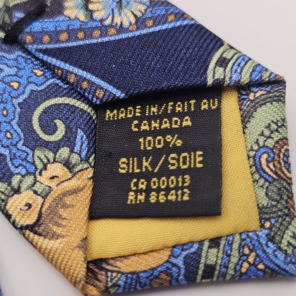Ben Silver Silk Tie Navy Yellow Floral Paisley Academia Preppy Luxury Business - Picture 3 of 10